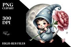 Cute Baby GNOME with Carnation Floral Ornament PNG Product Image 2
