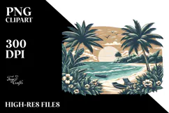 Tropical Beach Sunset, Clipart PNG Product Image 2
