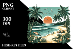 Tropical Beach Sunset, Clipart PNG Product Image 2