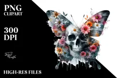 Grunge Butterfly Half Flowers Watercolor Digital Art Product Image 2