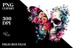 Grunge Butterfly Half Flowers Watercolor Digital Art Product Image 2