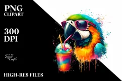 Colorful Macaw Sipping Drink | Sublimation | Clipart Product Image 3