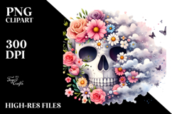 Colorful Skull Half Spring Flowers PNG Product Image 2