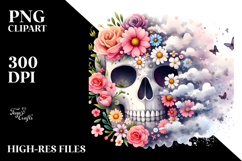 Skull Half Flowers, Cloudy Dust PNG Product Image 2