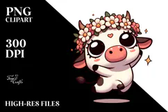 Cartoon Cow with Dramatic Anime Eyes PNG Product Image 2