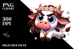 Cute Cartoon Cow with Flower Crown PNG Product Image 2