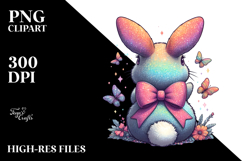 Colorful Vintage Bunny Sitting View, PNG Product Image 2