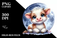 Cute Baby Highland Cow Smiling Moon | Clipart Product Image 3