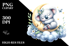 Adorned Baby Koala Sleeping on Moon, PNG Product Image 2
