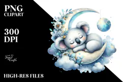 Adorned Baby Koala Sleeping on Moon, PNG Product Image 2
