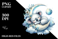 Adorned Baby Koala Sleeping on Moon, PNG Product Image 2