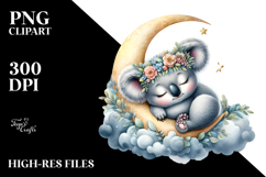 Adorned Baby Koala Sleeping on Moon, PNG Product Image 2