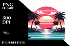 Tropical Island Sunset, Clipart PNG Product Image 2