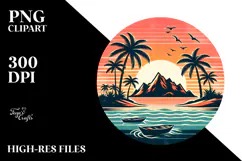 Retro Tropical Island Sunset PNG Product Image 2