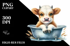 Cute Baby Highland Cow Smiling Bath Tub | Clipart Product Image 3