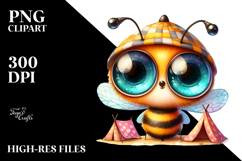 Vibrant Watercolor Crazy Eyes Cute Baby Bee, PNG Product Image 2
