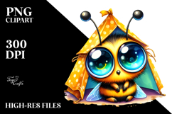 Vibrant Watercolor Crazy Eyes Cute Baby Bee, PNG Product Image 2