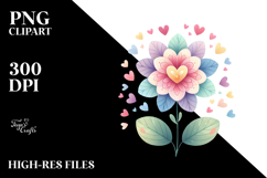 Colorful Pastel Watercolor Cute Flower with Heart Petals, Product Image 2