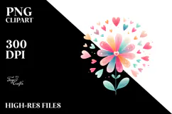 Colorful Pastel Watercolor Cute Flower with Heart Petals, Product Image 2