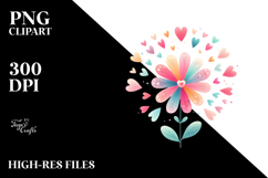 Colorful Pastel Watercolor Cute Flower with Heart Petals, Product Image 2