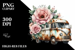 Vintage Rusty RV with Huge Flowers, Transparent PNG Product Image 3