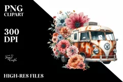 Vintage Rusty RV with Huge Flowers PNG Product Image 3