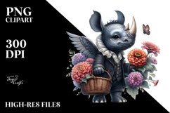 Detailed Gothic Baby Rhino with Zinnia Bouquet Product Image 3