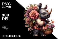 Detailed Gothic Baby Rhino with Zinnia Bouquet Product Image 3