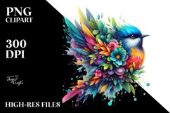 Abstract Vibrant Watercolor Bird with 3D Flowers PNG Product Image 1
