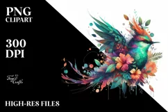 Vibrant Abstract 3D Flowers Bird PNG Product Image 3