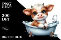 Smiling Highland Cow in Bath Tub, PNG Product Image 2