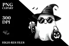 Cute Ghost with Sunglasses Holding Soda PNG Product Image 3