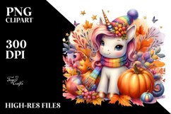 Colorful Baby Unicorn in Autumn Scene, PNG Product Image 1