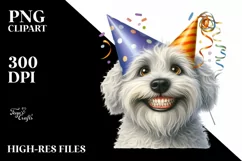 Goofy White Dog in Party Hat Clipart Product Image 3