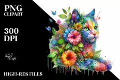 Vibrant Abstract 3D Flowers Kitten PNG Product Image 1