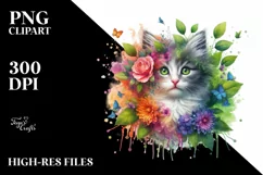 Vibrant Abstract 3D Flowers Kitten PNG Product Image 3