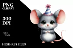 Shy Baby Mouse Party Hat | Watercolor Clipart Product Image 1