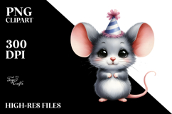 Shy Baby Mouse Party Hat | Watercolor Clipart Product Image 2