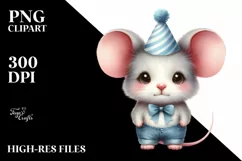 Shy Baby Mouse Party Hat | Watercolor Clipart Product Image 3