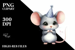 Watercolor Mouse Party Hat Big Eyes Shy | Sublimation | Product Image 1