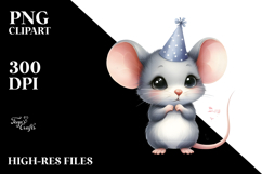 Watercolor Mouse Party Hat Big Eyes Shy | Sublimation | Product Image 2