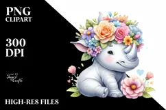 Cute Flower Crown Rhino | Sublimation Clipart Product Image 3