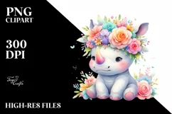 Colorful Flower Crown Rhinoceros | Sublimation Clipart Product Image 3