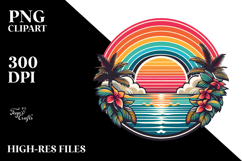 Retro Tropical Rainbow Sunset, Clipart PNG Product Image 2