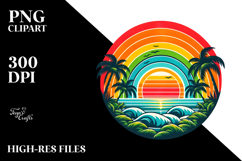 Retro Tropical Rainbow Sunset, Clipart PNG Product Image 2