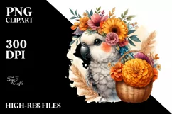 Detailed Boho Baby Parrot with Marigold Bouquet Product Image 1