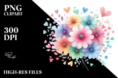 Colorful Digital Flower with Heart Petals, Transparent PNG Product Image 2