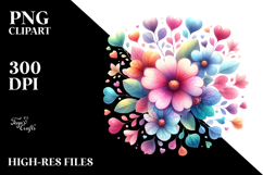 Colorful Watercolor Simple Flower with Heart Petals, PNG Product Image 2