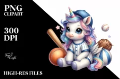 Baby Unicorn Baseball Player | Sublimation | Clipart Product Image 1