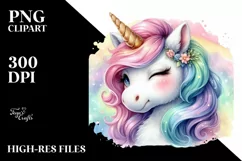 Colorful Winking Baby Unicorn PNG Product Image 1